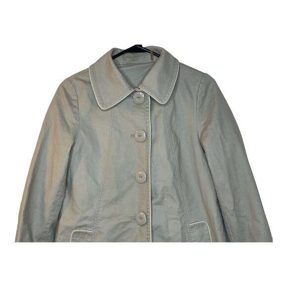 Trina Turk Button Rain Coat Trench Coat Lined 2 Pockets Size 6 - Picture 2 of 6